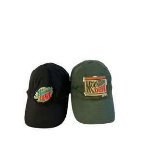 2 Mountain Dew black green fitted hats lot rn#109023